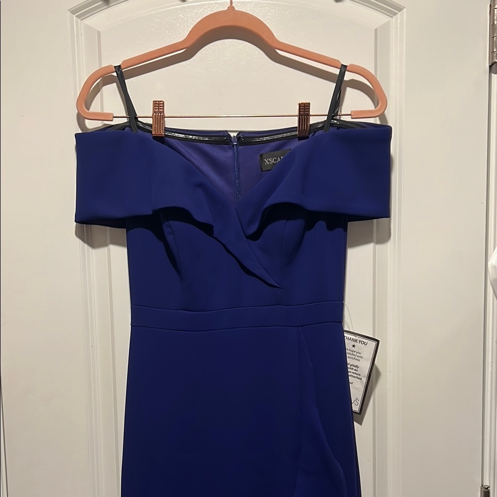 Xscape Elegant Blue Off-Shoulder Dress